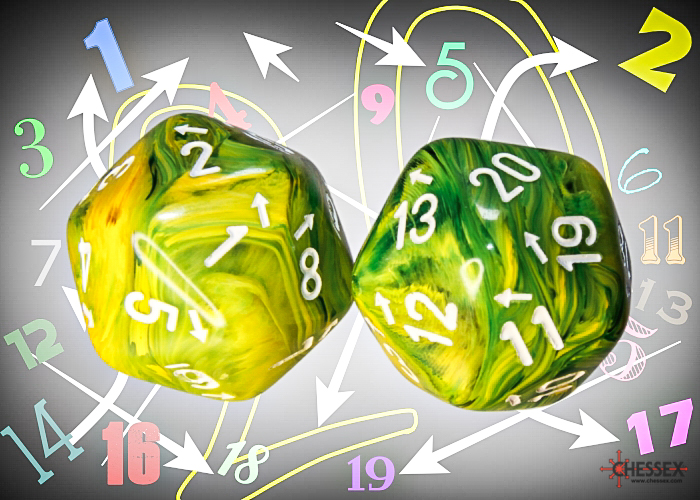 Chessex – Vortex Dandelion/White Spindown D20 (Single Dice)