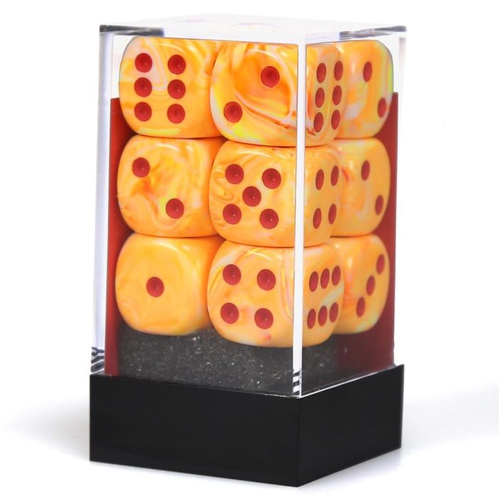 Festive® 16mm d6 w/pips Sunburst™ w/red Dice Block™ (12 dice)