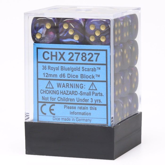 Scarab® 12mm d6 Royal Blue/gold Dice Block™ (36 dice)