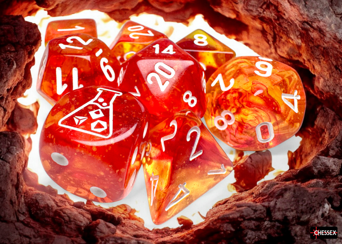 Chessex – Nebula Molten/white Luminary Polyhedral 7-Dice Set (with bonus die)