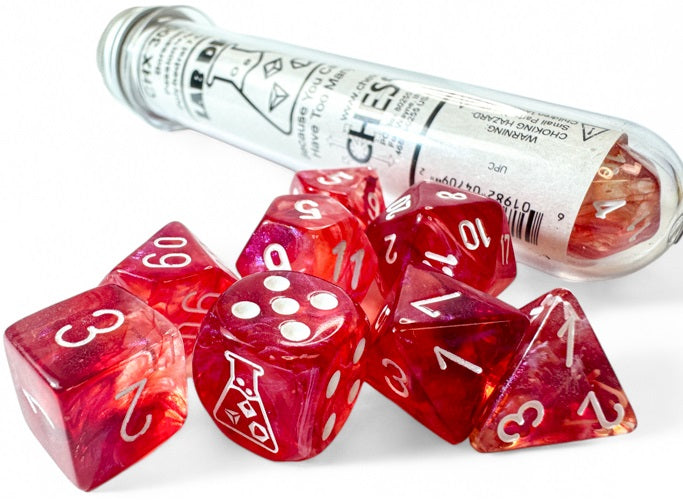 Chessex – Borealis Passion/White 7 Dice Set (Test Tube)