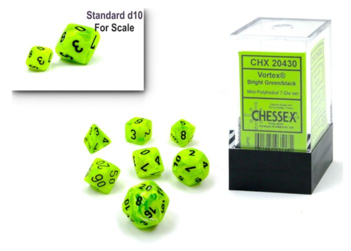 Chessex - Vortex® Mini-hedral™ Bright Green/black 7-Die Set