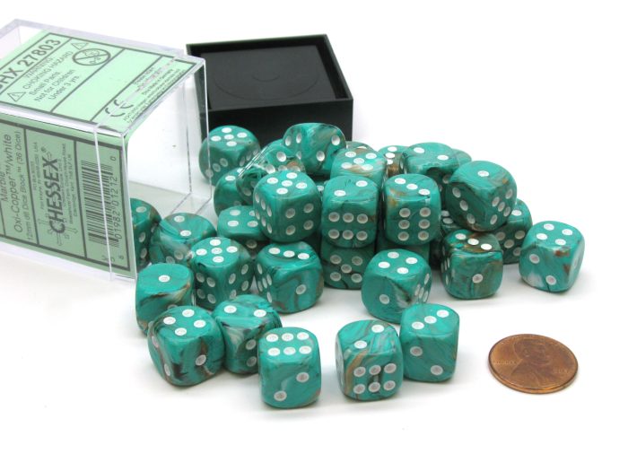 Marble 12mm d6 Oxi-Copper™/white Dice Block™ (36 dice)