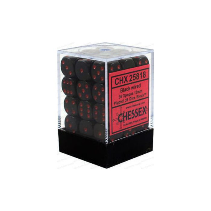 Chessex - Opaque 12mm d6 Black/red Dice Block™ (36 dice)