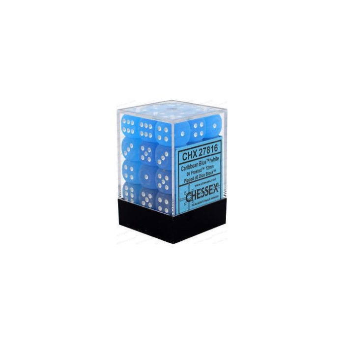 Frosted™ 12mm d6 Caribbean Blue™/white Dice Block™ (36 dice)
