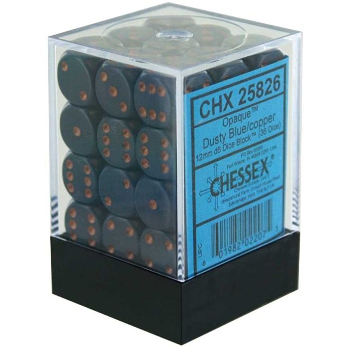 Chessex - Opaque 12mm d6 Dusty Blue/copper Dice Block™ (36 dice)