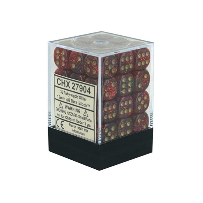 Glitter 12mm d6 Ruby/gold Dice Block™ (36 dice)
