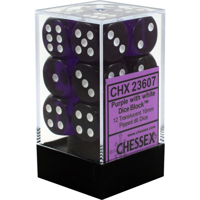 Translucent 16mm d6 Purple/white Dice Block™ (12 dice)