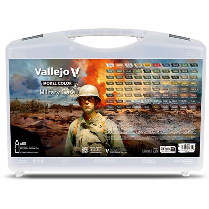 Vallejo - Military Case. Includes: 76 Colors + 4 auxiliaries selected for camouflage schemes & military uniforms - 80 Colors case
