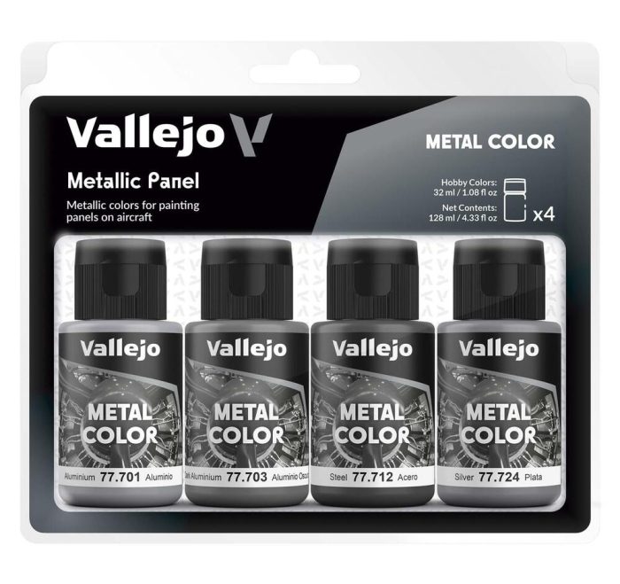 Vallejo - Metal Color - Metallic Panel 4 Color Acrylic Paint Set