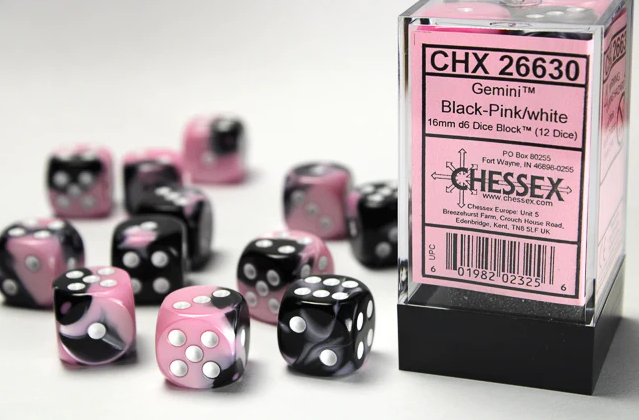 Chessex Gemini 12mm D6 36 Dice Black Pink White Geek Culture