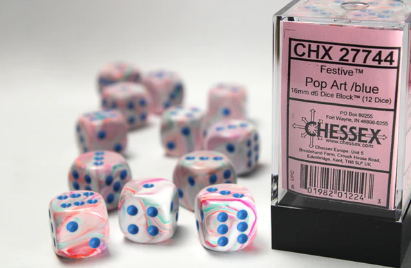 Chessex Würfel-Set – 12 X 16 Mm D6 Würfel Mit Punkten, Bunt Gemischt, Für Brettspiele & RPG