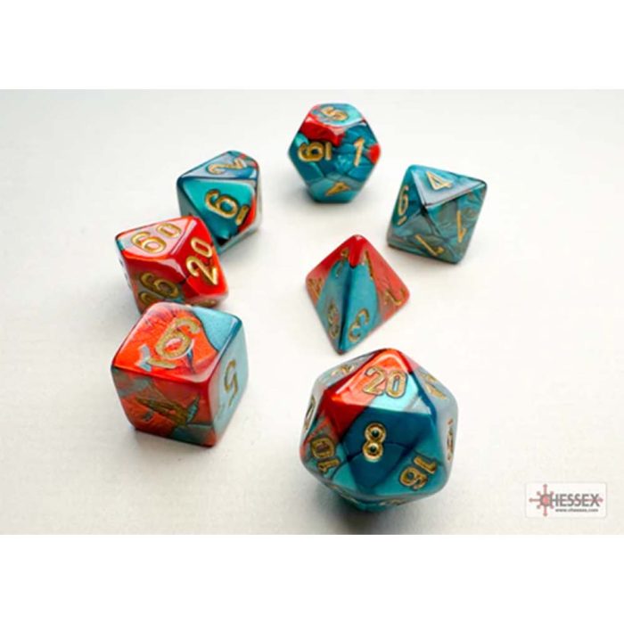 Chessex - Gemini Mini-hedral Red-Teal/gold 7-Die Set