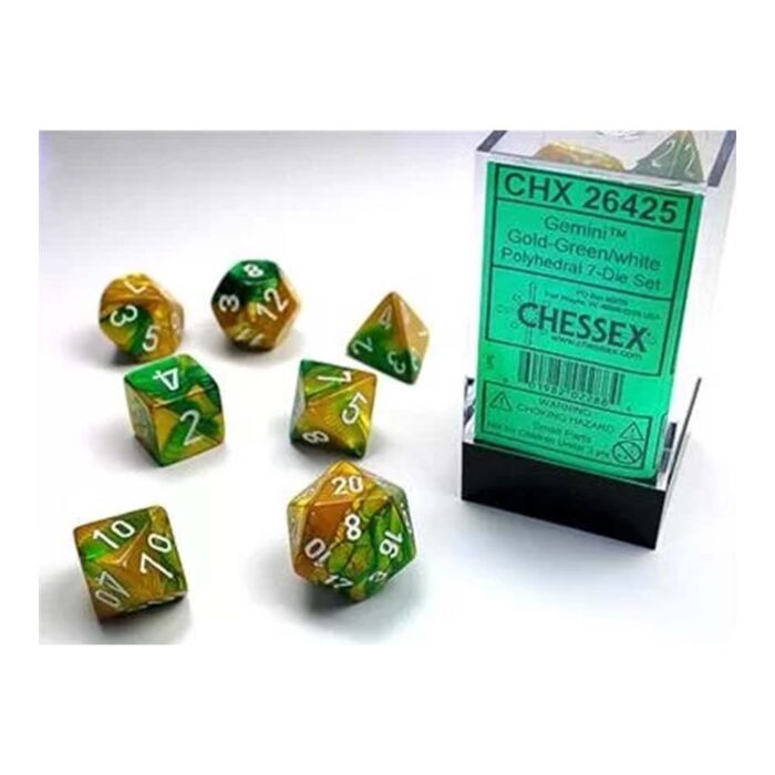 Chessex - Gemini Polyhedral Dice Set Gold Green Wh