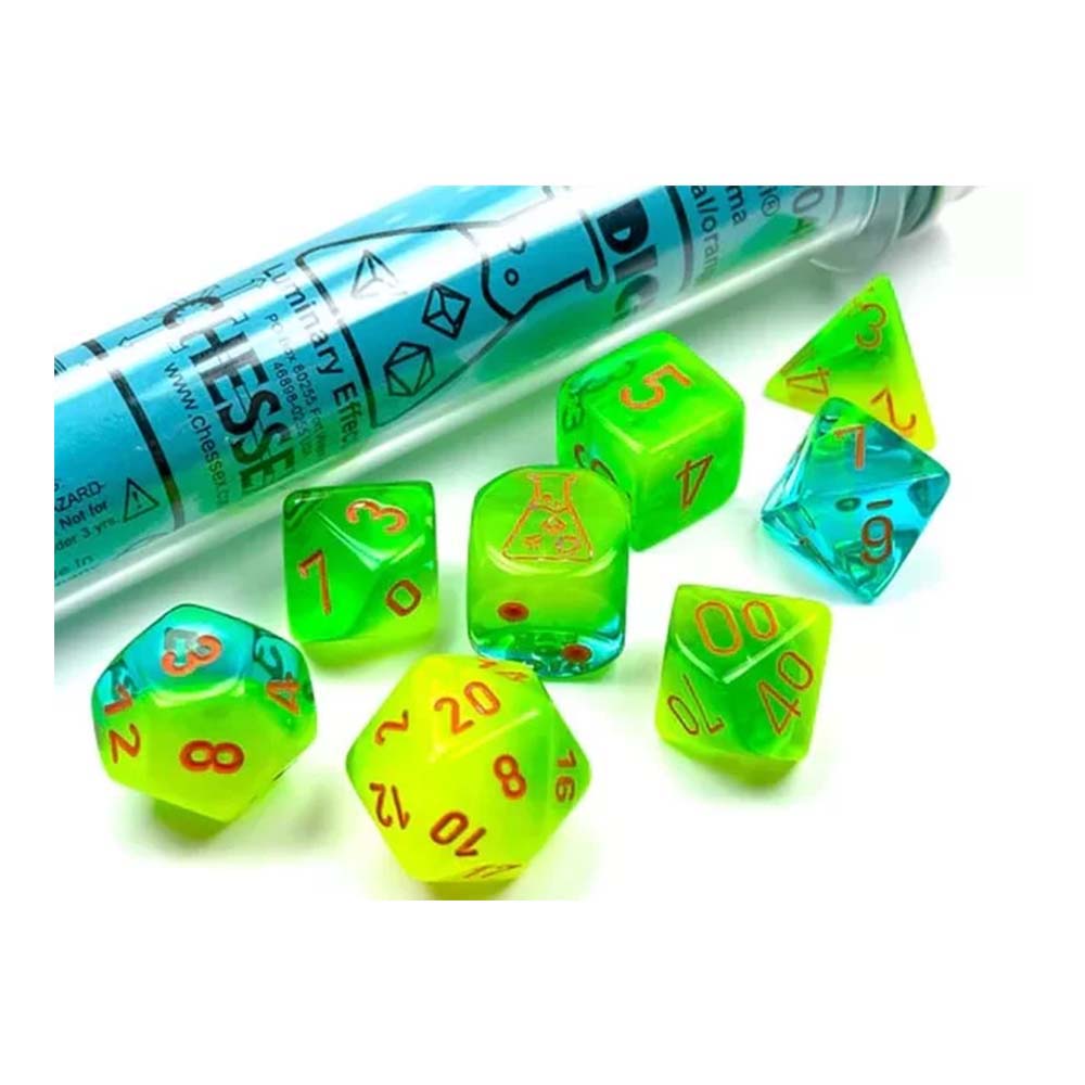 Chessex - Gemini Polyhedral Plasma Green-Teal/Orange