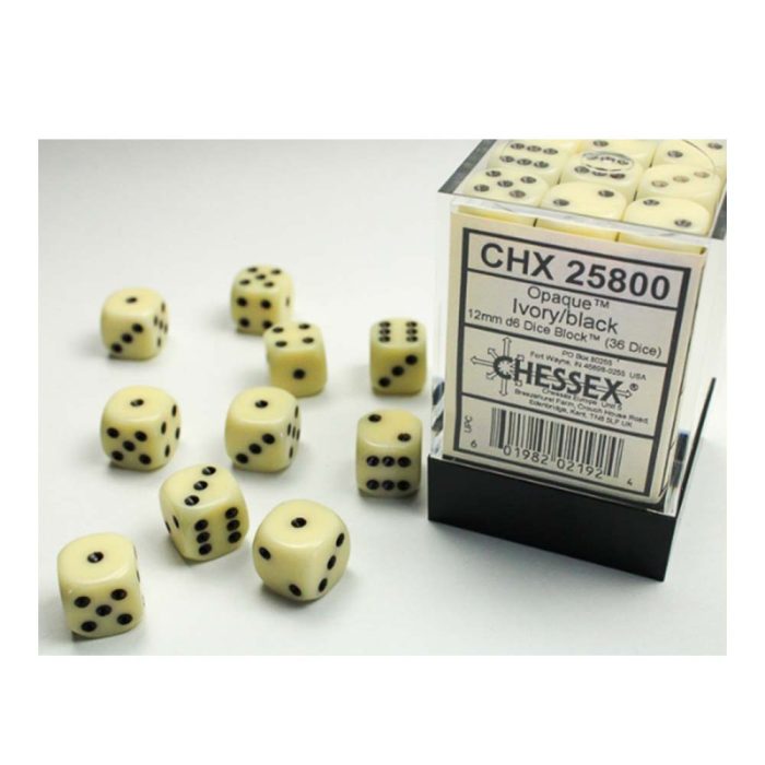 Chessex - Opaque 12mm d6 (36 dice) Ivory/black