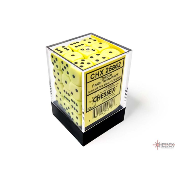 Chessex - Opaque 12mm d6 Pastel Yellow/black Dice Block™ (36 dice)