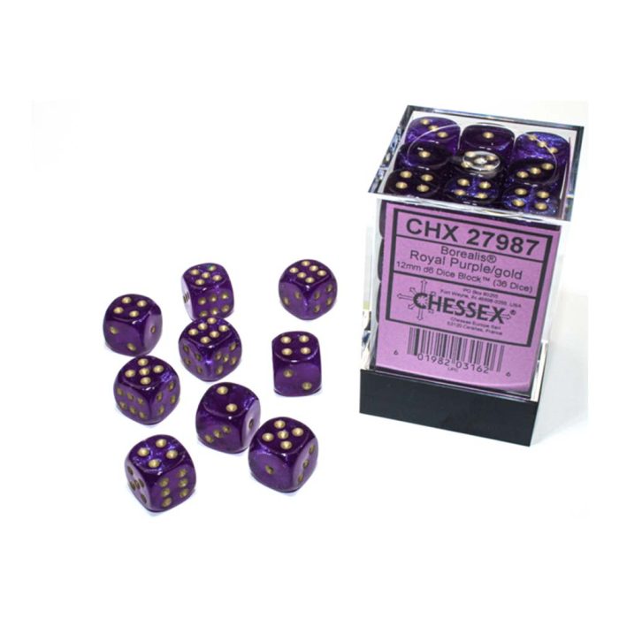 Chessex - Borealis® 12mm d6 Royal Purple/gold Luminary™ Dice Block (36 dice)