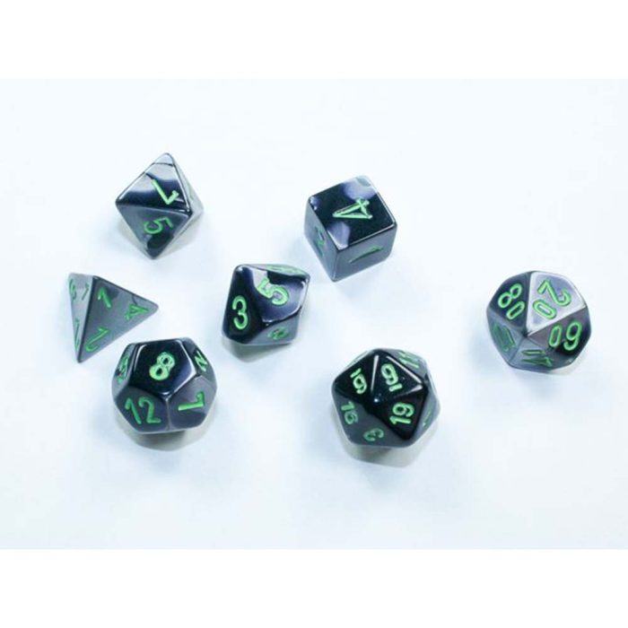 Chessex - Gemini® Mini-hedral™ Black-Grey/green 7-Die Set
