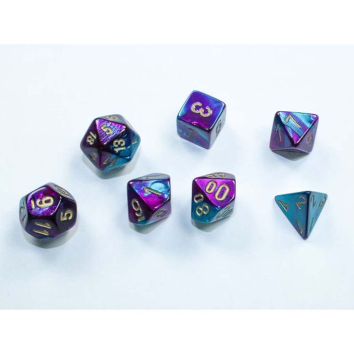 Chessex - Gemini® Mini-hedral™ Purple-Teal/gold 7-Die Set