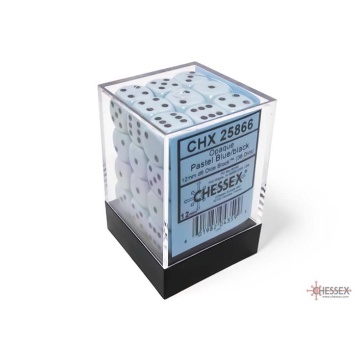Chessex - Opaque 12mm d6 Pastel Blue/black Dice Block™ (36 dice)
