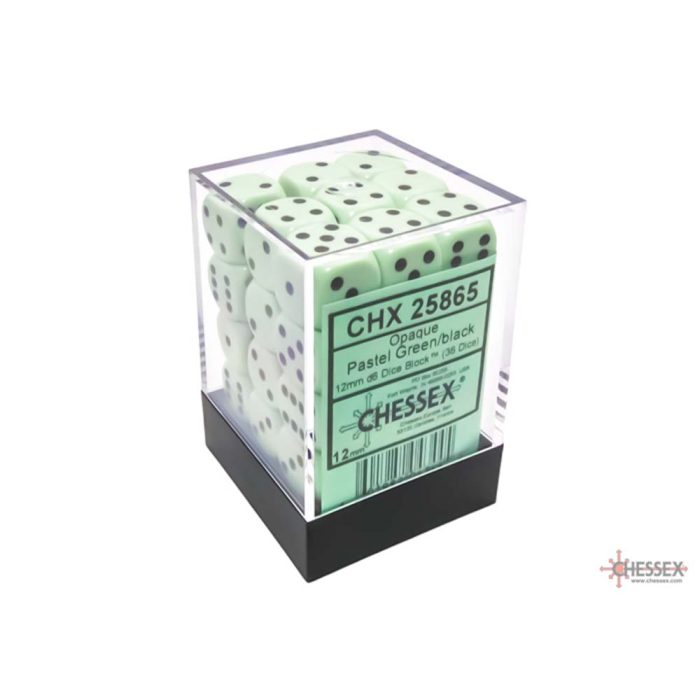 Chessex - Opaque 12mm d6 Pastel Green/black Dice Block™ (36 dice)