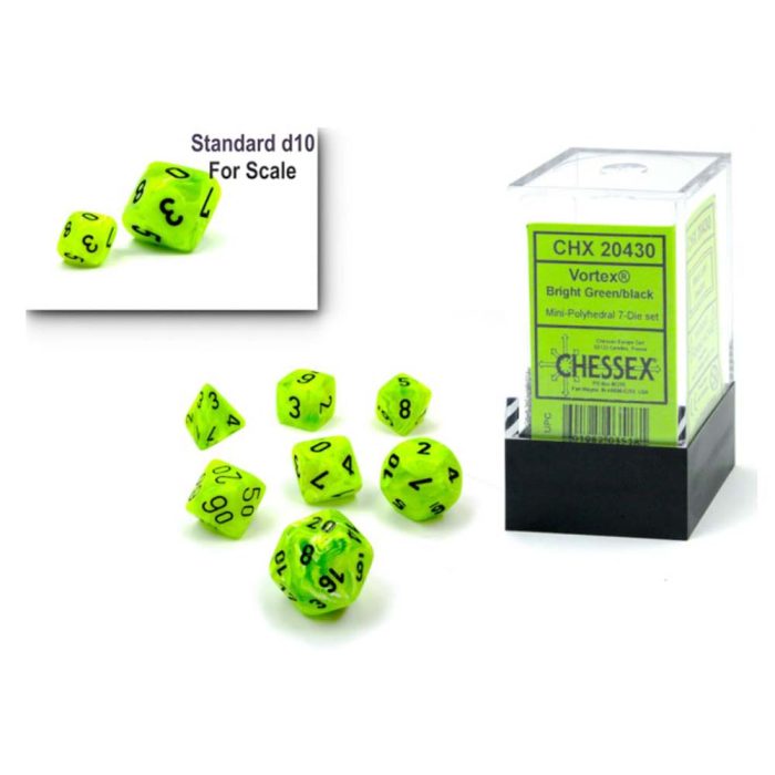 Chessex - Vortex® Mini-hedral™ Bright Green/black 7-Die Set