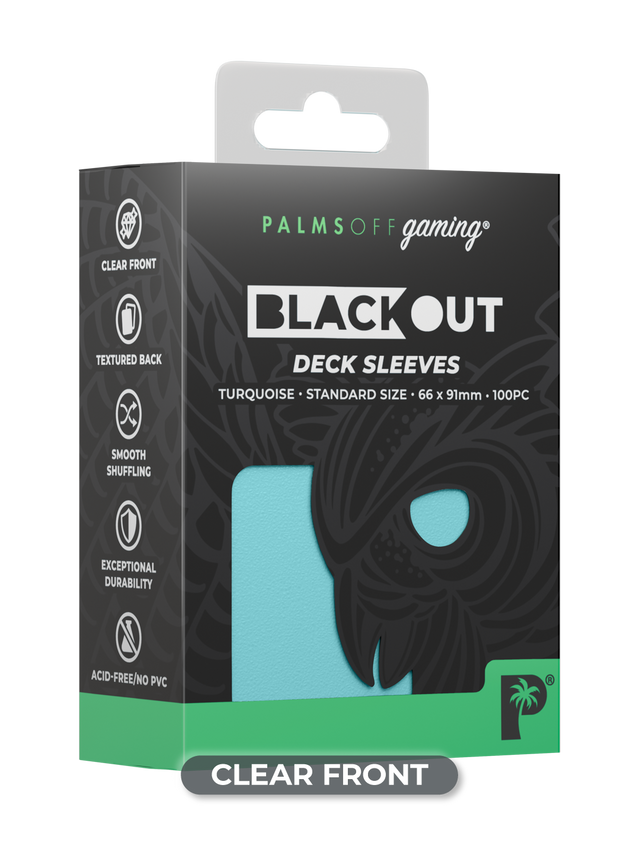 Palms Off Blackout Deck Sleeves (100) Turquoise (Clear Front)
