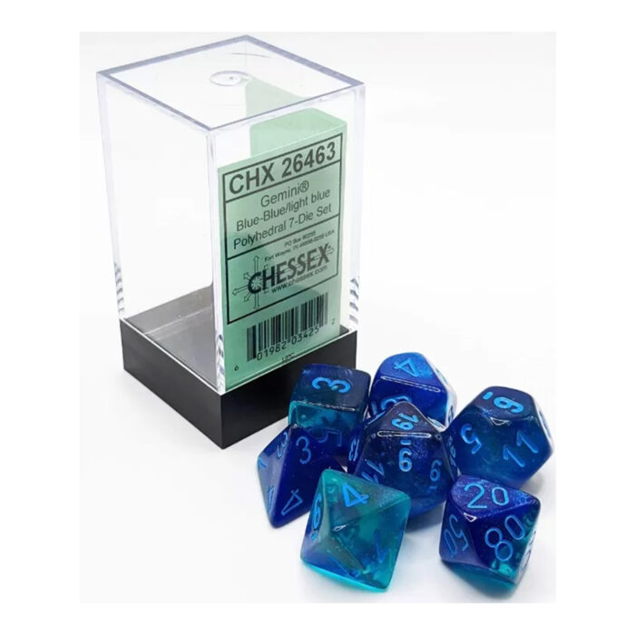 Chessex - Gemini Blue-Blue w/light blue Luminary 7-Dice Set