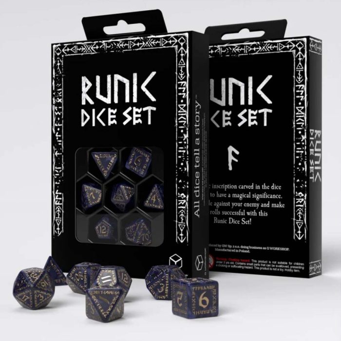 QW - Runic Mixed Blue & Gold Dice Set