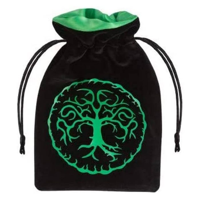 QW - Forest Black & Green Velour Dice Bag