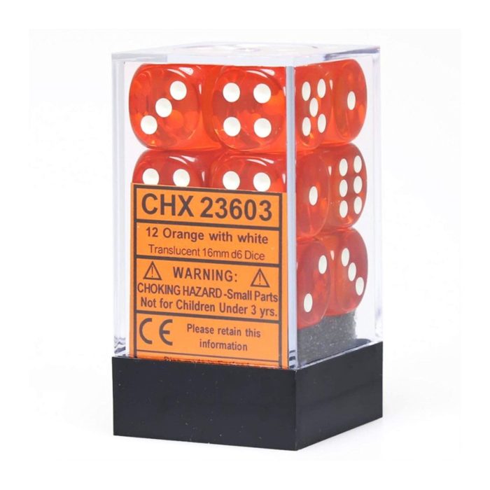 Translucent 16mm d6 Orange/white Dice Block™ (12 dice)
