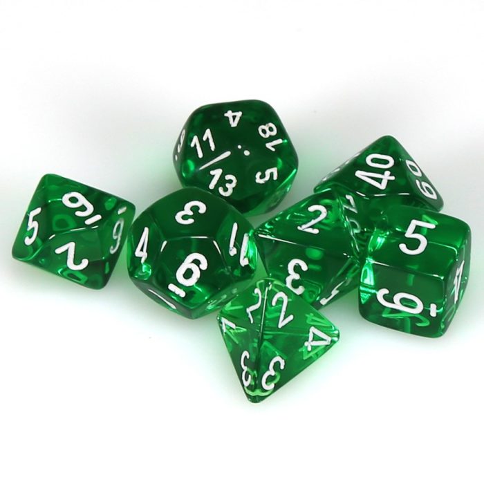Translucent Polyhedral Green/white 7-Die Set