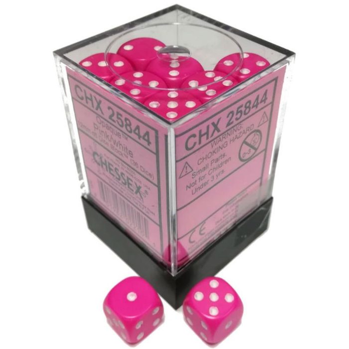 Chessex - Opaque 12mm d6 Pink/white Dice Block™ (36 dice)