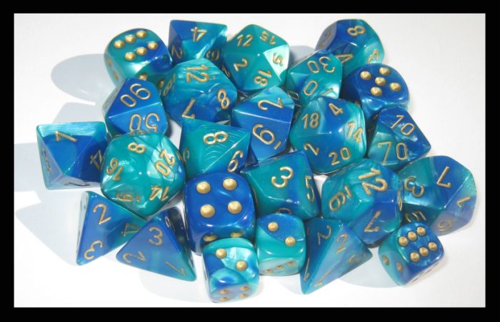 Chessex - Gemini® 16mm d6 Blue-Teal/gold Dice Block™ (12 dice)