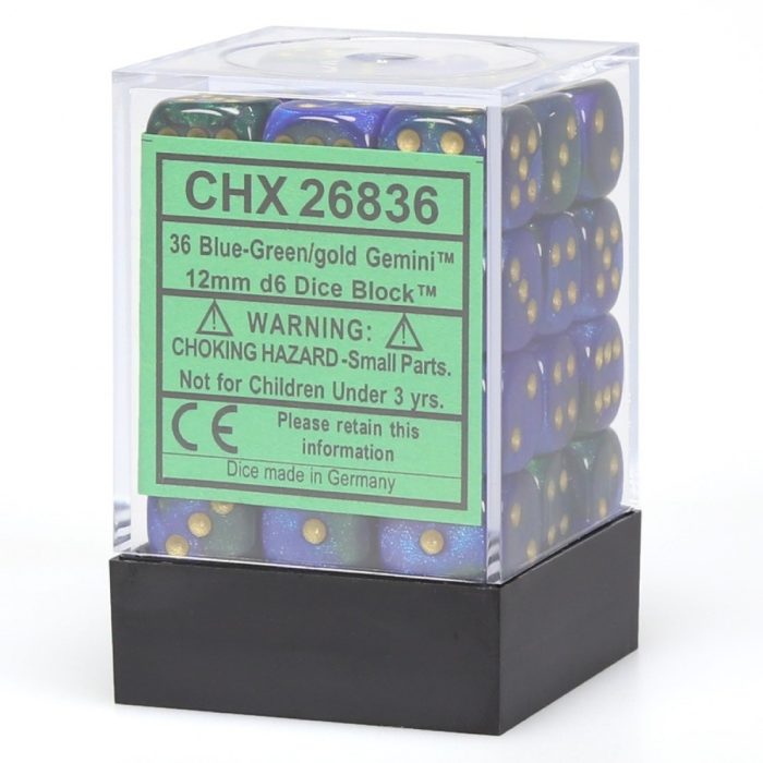 Gemini® 12mm d6 Blue-Green/gold Dice Block™ (36 dice)