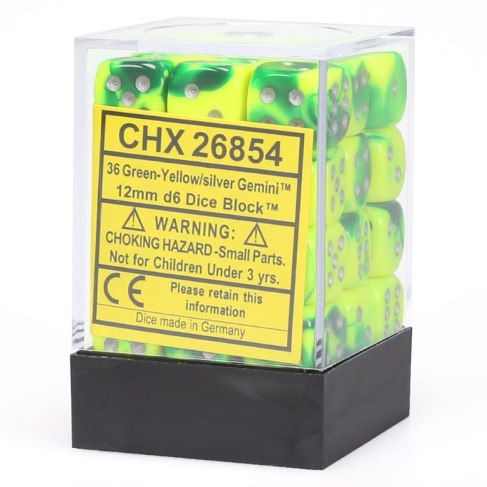 Gemini® 12mm d6 Green-Yellow/silver Dice Block™ (36 dice)