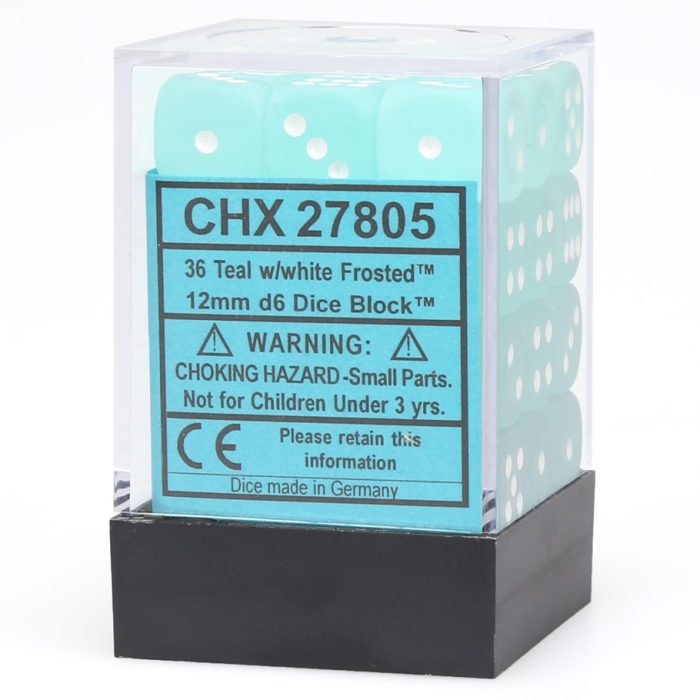 Frosted™ 12mm d6 Teal/white Dice Block™ (36 dice)