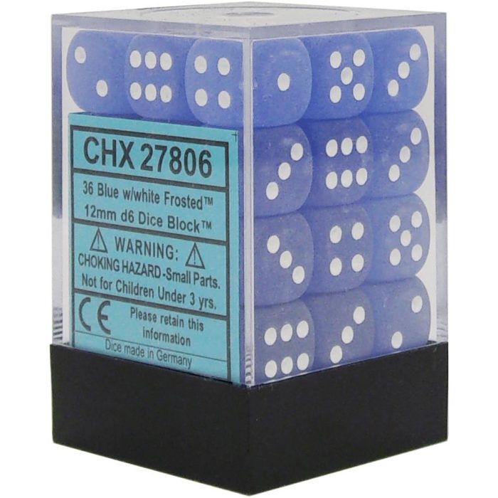Frosted™ 12mm d6 Blue/white Dice Block™ (36 dice)