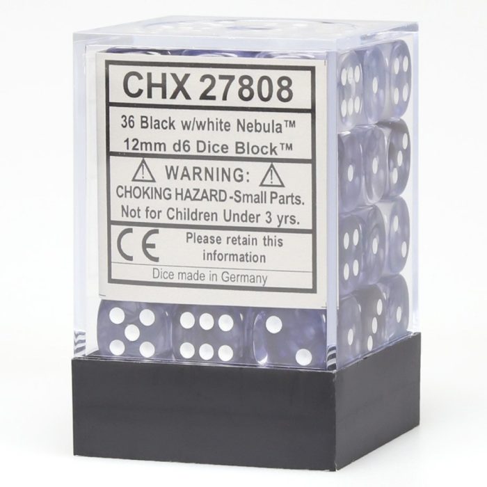 Nebula® 12mm d6 Black/white Dice Block™ (36 dice)