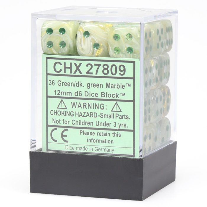 Marble 12mm d6 Green/dark green Dice Block™ (36 dice)