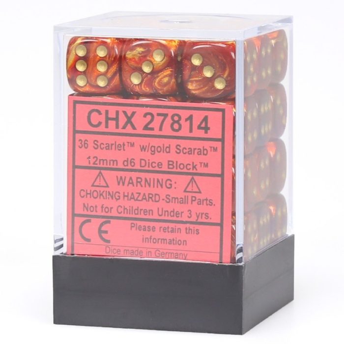 Scarab® 12mm d6 Scarlet™/gold Dice Block™ (36 dice)