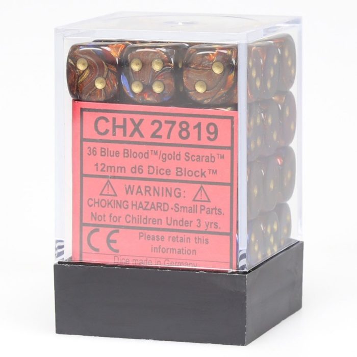 Scarab® 12mm d6 Blue Blood™/gold Dice Block™ (36 dice)