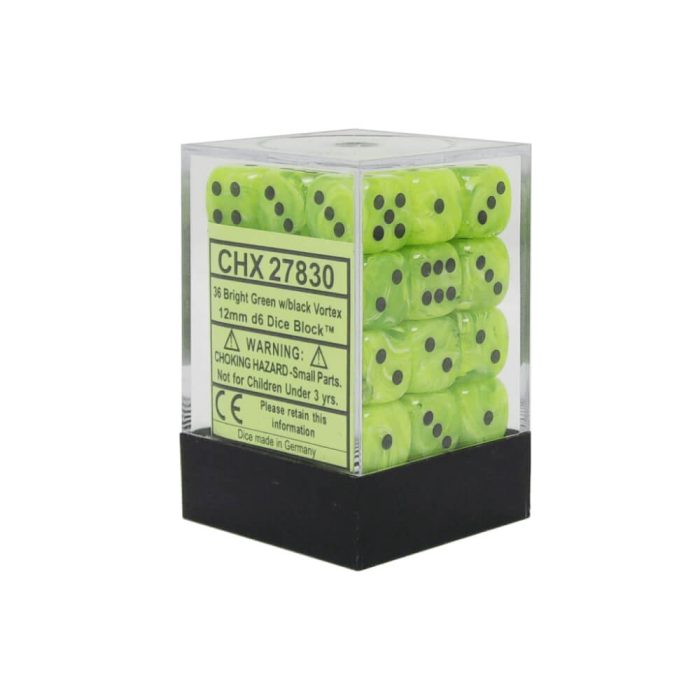 Vortex® 12mm d6 Bright Green/black Dice Block™ (36 dice)