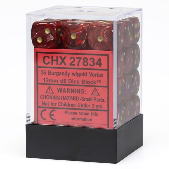 Vortex® 12mm d6 Burgundy/gold Dice Block™ (36 dice)