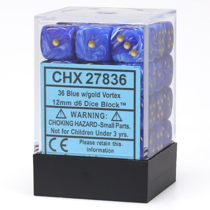 Vortex® 12mm d6 Blue/gold Dice Block™ (36 dice)