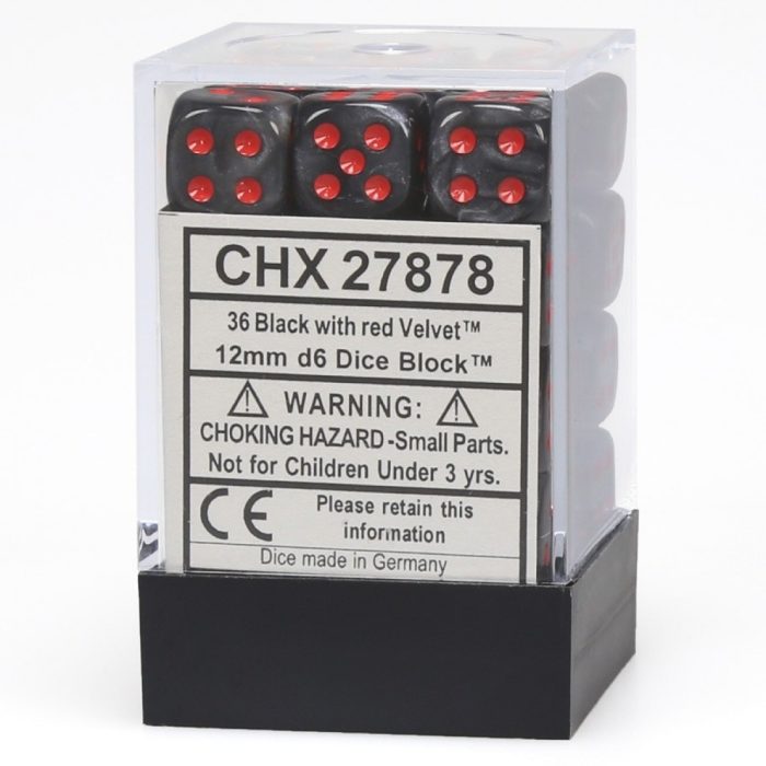 Velvet® 12mm d6 Black/red Dice Block™ (36 dice)