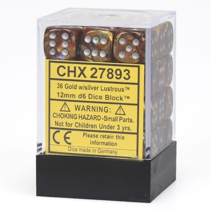 Lustrous® 12mm d6 Gold/silver Dice Block™ (36 dice)