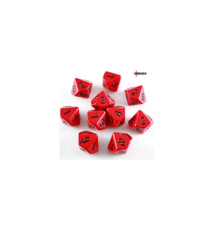 Opaque Red/black Set of Ten d10s