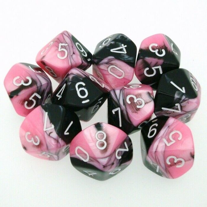 Gemini® Black-Pink/white Set of Ten d10s